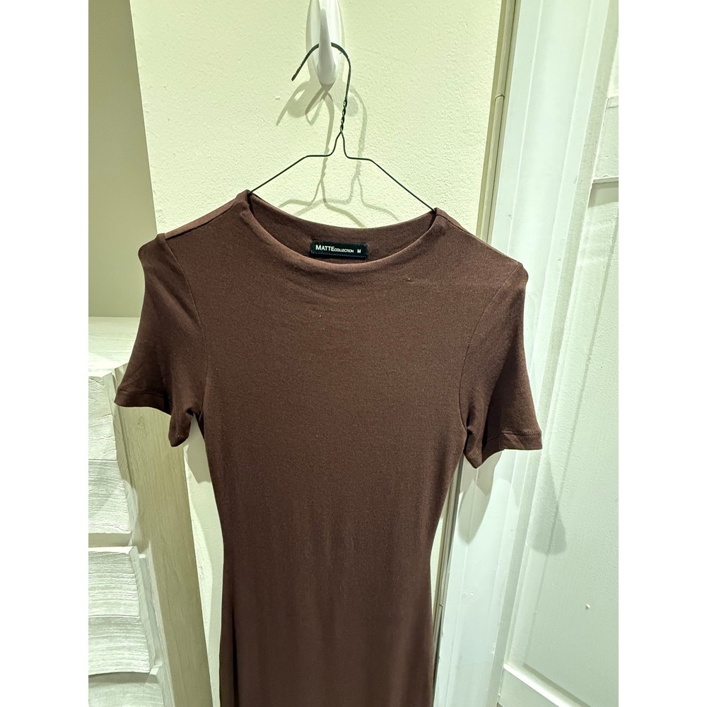 Matte Collection Brown Short Sleeve Bodycon Maxi Dress Crew Neck Size Medium